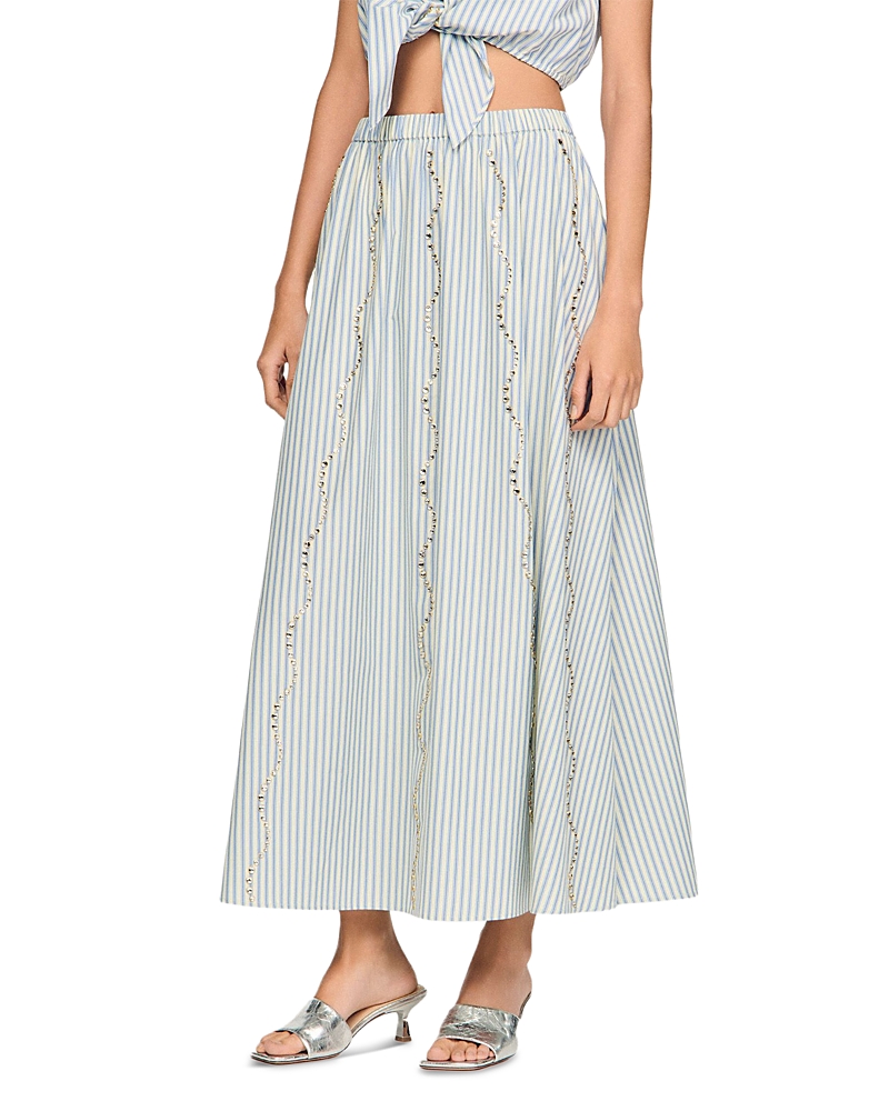 Sandro Lucia Rhinestone Trim Striped Long Skirt