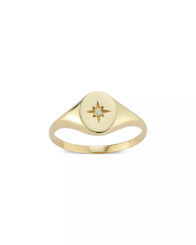 Moon & Meadow 14K Yellow Gold Diamond Accent Signet Ring