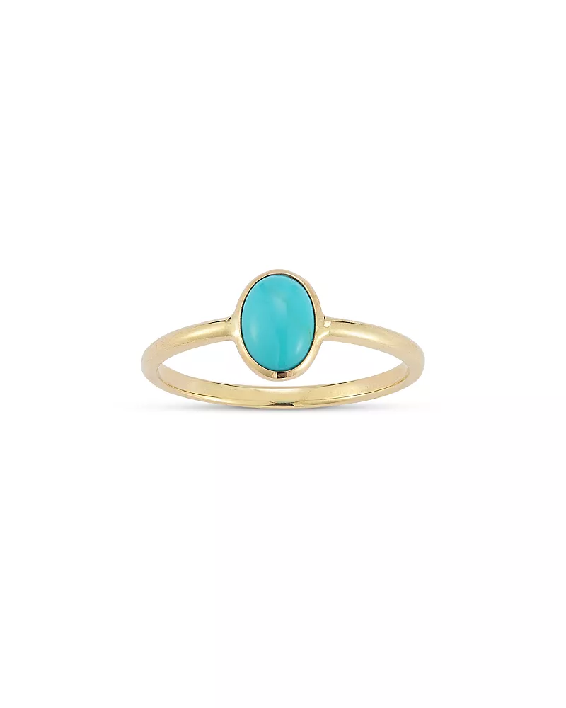 Moon & Meadow Oval Turquoise Solitaire Ring in 14K Yellow Gold