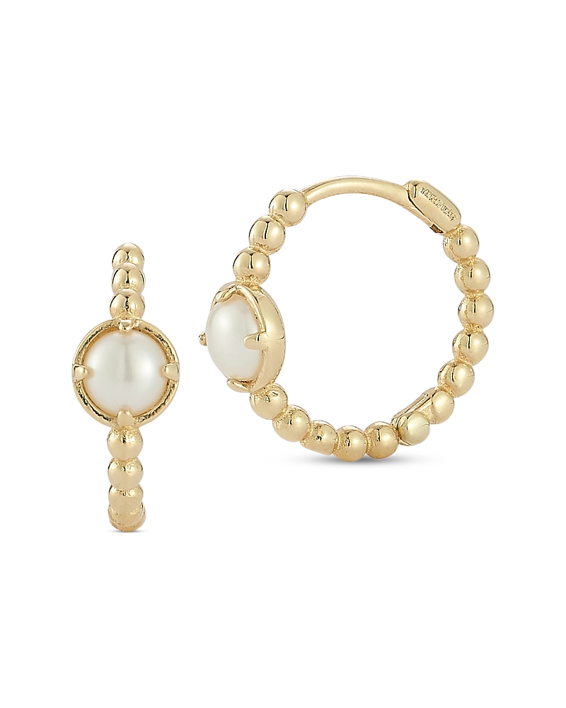 Bloomingdale's Fine Collection Cultured Pearl Beaded Huggie Hoop Earrings in 14K Yellow Gold