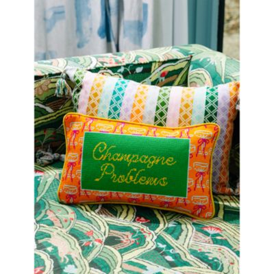 Champagne Problems Needlepoint Pillow, 15" x 9"