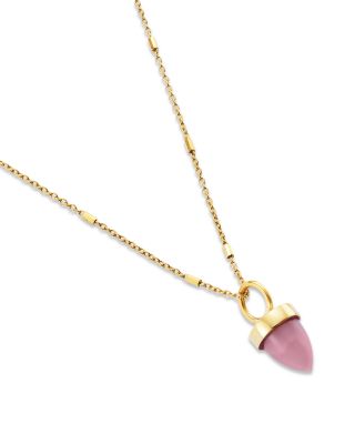14K Yellow Gold New Stone Age Pink Opal Bullet Pendant Necklace, 18"
