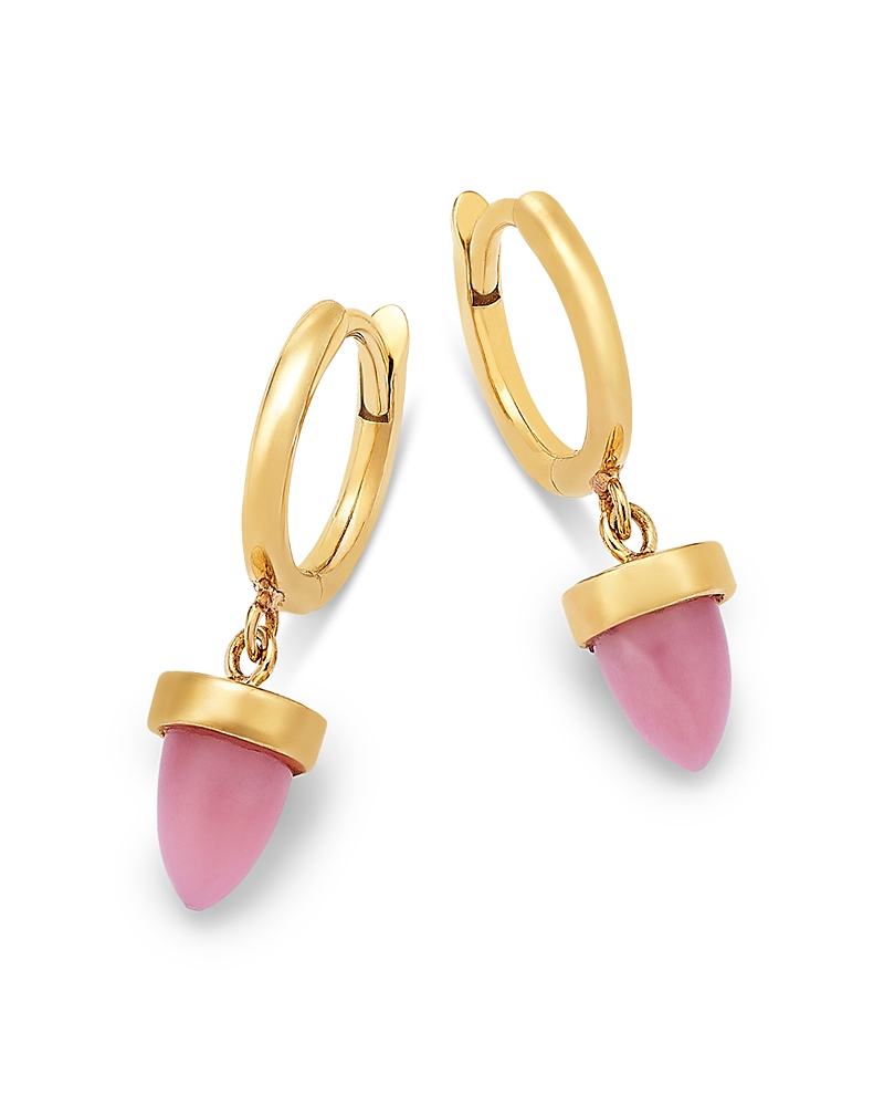 Zoe Chicco 14K Yellow Gold New Stone Age Pink Opal Bullet Dangle Hoop Earrings