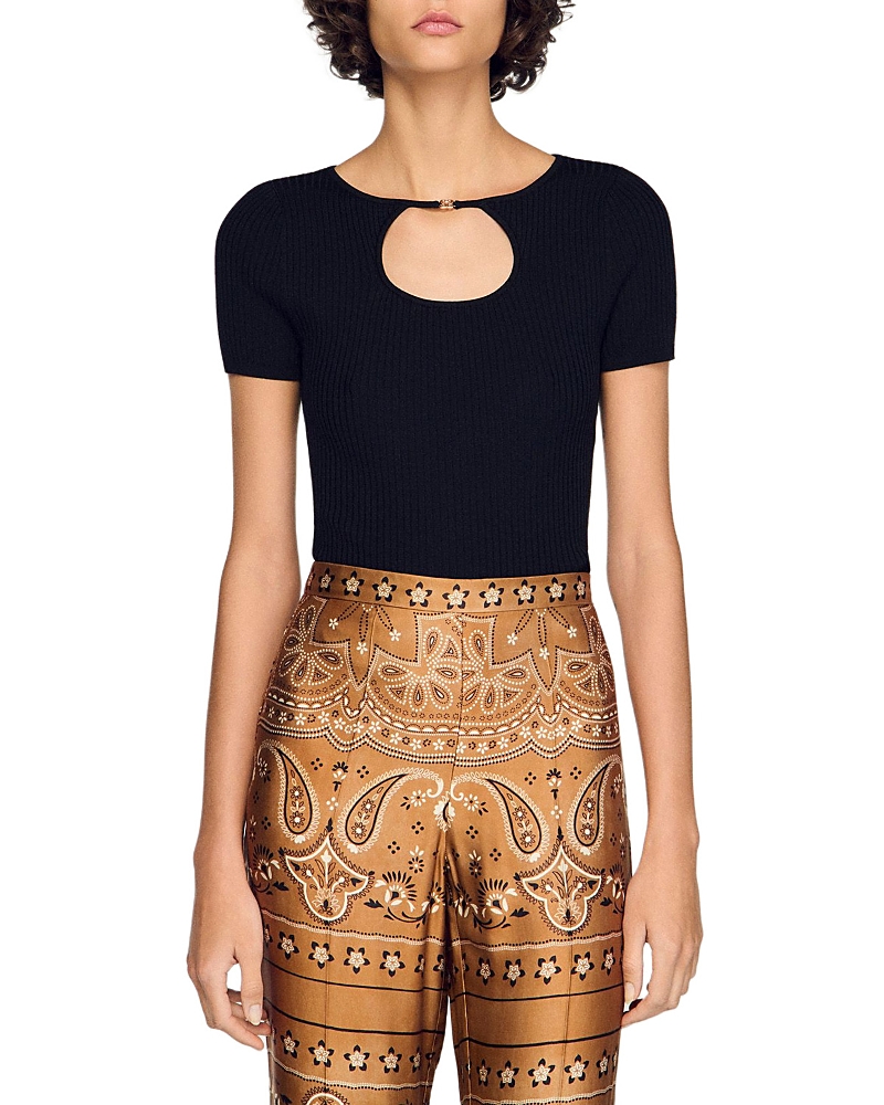 Sandro Nacre Openwork Neck Sweater