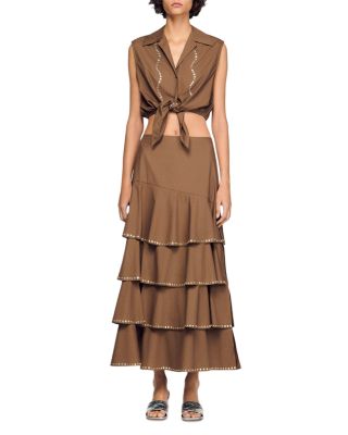 Telia Long Ruffled Rhinestone Skirt