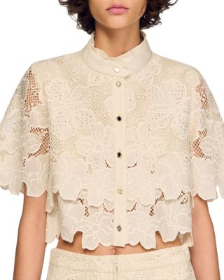 Ame Cropped Floral Guipure Lace Shirt