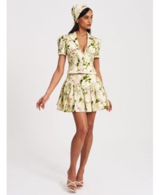  Zanella Floral Print Lace Trim Linen Top