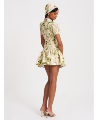  Zanella Floral Print Lace Trim Linen Top