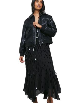 Faux Leather Distressed Bomber Jacket