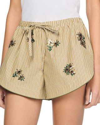 Floral Embroidered Striped Shorts