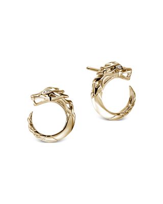 14K Yellow Gold Naga Diamond Dragon Circle Stud Earrings