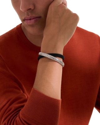 Sterling Silver Icon Rubber Woven Link Wrap Bracelet, 8mm