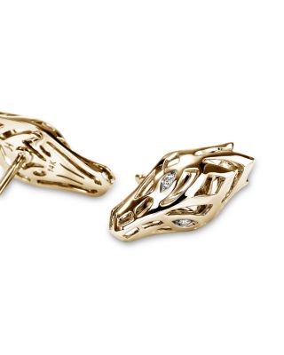 14K Yellow Gold Naga Diamond Eye Dragon Stud Earrings