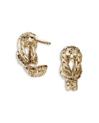 14K Yellow Gold Love Knot Woven J Hoop Earrings