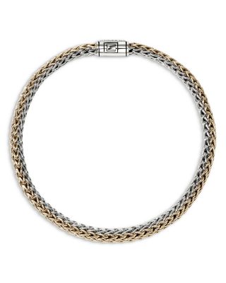 14K Yellow Bonded Gold & Sterling Silver Icon Diamond Reversible Woven Link Bracelet, 5mm