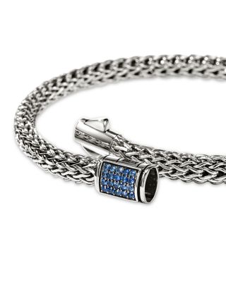 Sterling Silver Icon Blue Sapphire Pav&eacute; Clasp Woven Link Bracelet, 5mm