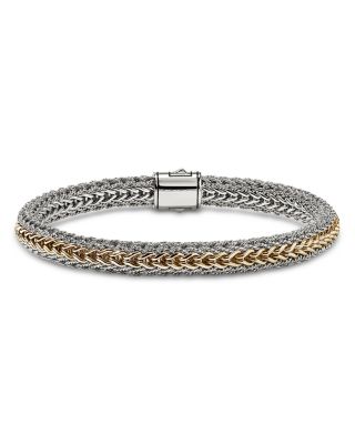 14K Yellow Bonded Gold & Silver Icon Reversible Woven Bracelet, 6.5mm