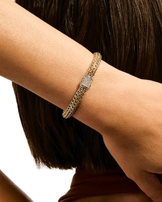 14K Yellow Bonded Gold & Silver Icon Diamond Clasp Reversible Woven Bracelet, 6.5mm