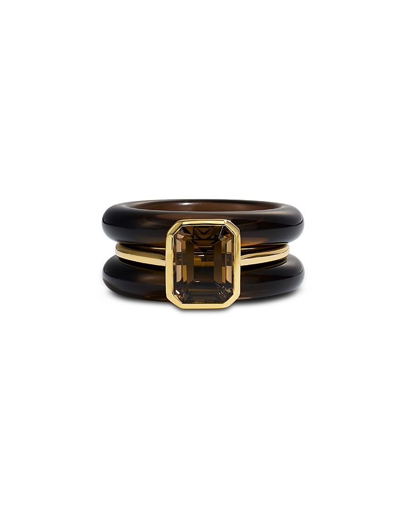 By Pariah 14K Yellow Gold Smoky Quartz Stack Rings, Set of 3