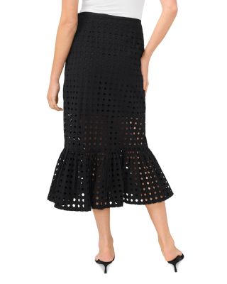 Eyelet Ruffle Hem Midi Skirt