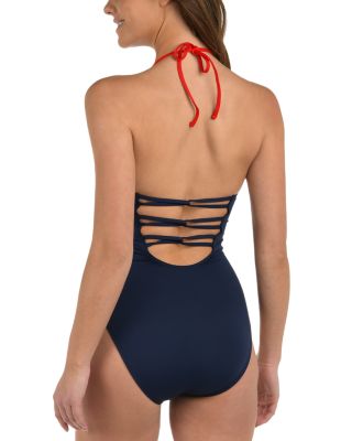 Americana Halter Strap Back One Piece Swimsuit