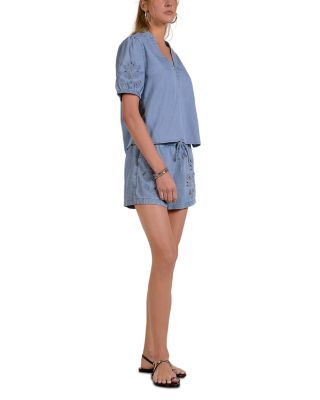 Chambray Split Neck Top