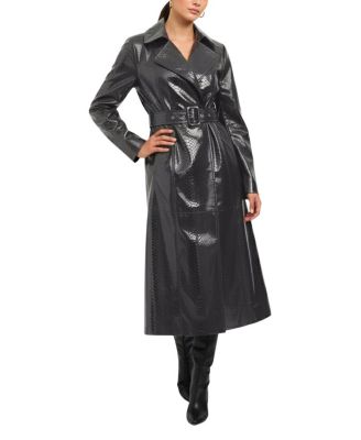 Metis Suede Python Printed Belted Trench Coat