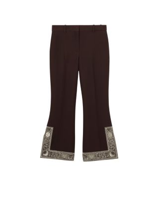  Cropped Embroidered Wool Silk Flared Trousers