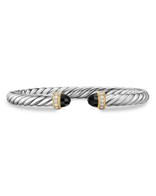 Cable Flex&reg; Bracelet in Sterling Silver with 14K Yellow Gold, Black Onyx and Diamonds, 6mm
