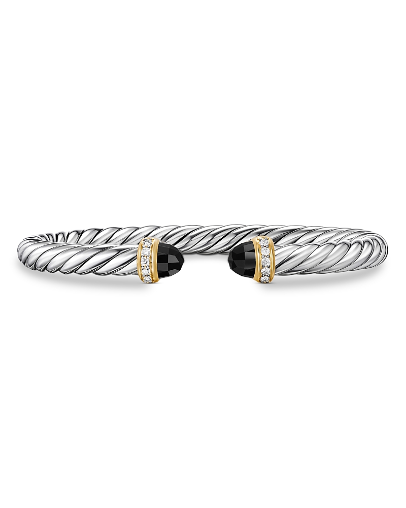 David Yurman Cable Flex Bracelet in Sterling Silver with 14K Yellow Gold, Black Onyx and Diamonds, 6mm