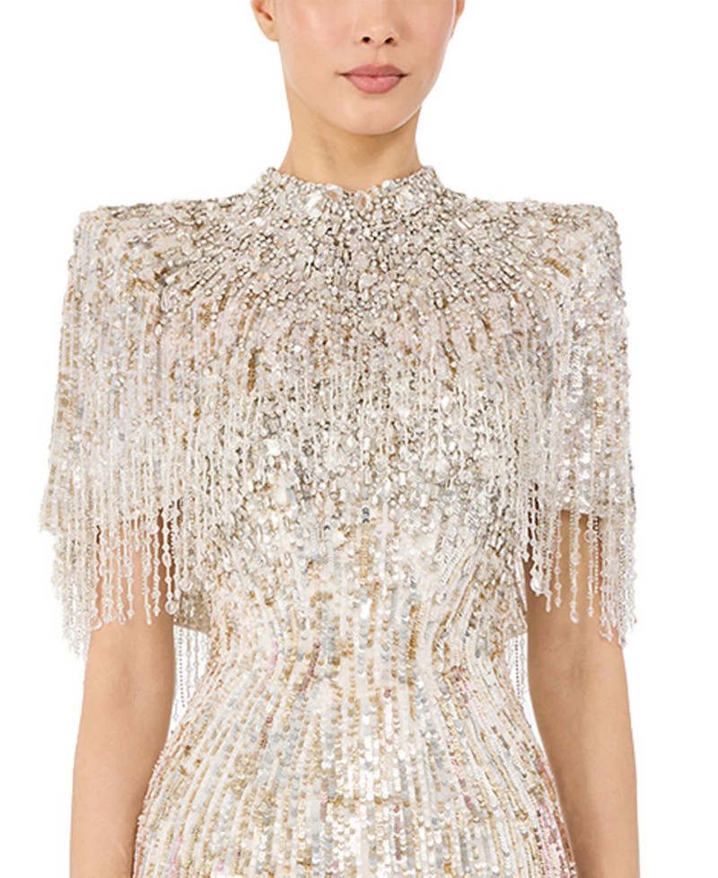 Jenny Packham Ellen Mock-Neck Beaded Top in Ivory