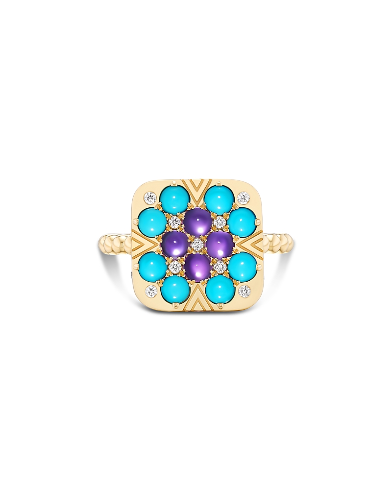 Harwell Godfrey 18K Yellow Gold 1975 Multi Gemstone & Diamond Granny Squares Iris Ring