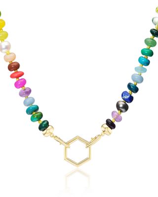18K Yellow Gold Core Collection Multi Gemstone Beaded Hexagon Bale Foundation Necklace, 18"