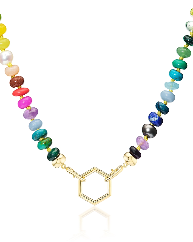 Harwell Godfrey 18K Yellow Gold Core Collection Multi Gemstone Beaded Hexagon Bale Foundation Necklace, 18