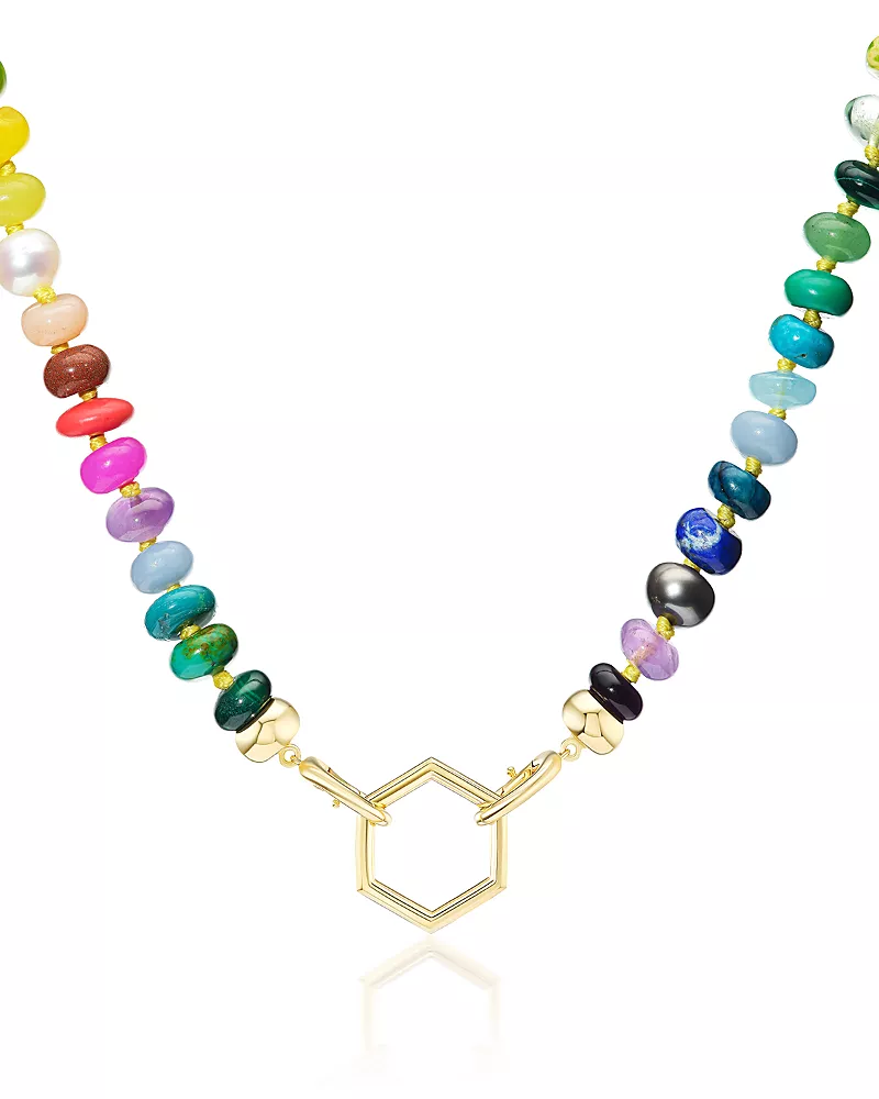 Harwell Godfrey 18K Yellow Gold Core Collection Multi Gemstone Beaded Hexagon Bale Foundation Necklace, 18