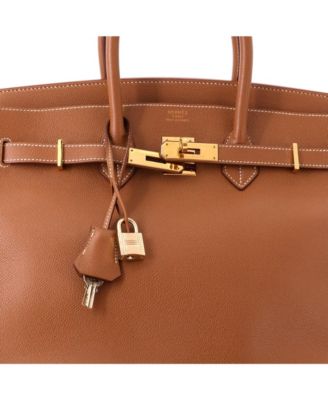 Birkin 35 Handbag Brown Veau Grain Lisse with Gold Hardware