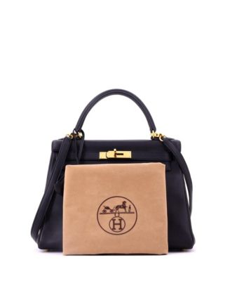 Kelly 28 Handbag Black Clemence with Gold Hardware