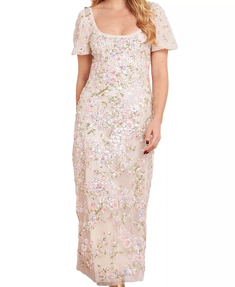 Needle & Thread Dream Garland Puff Sleeve Ankle Gown