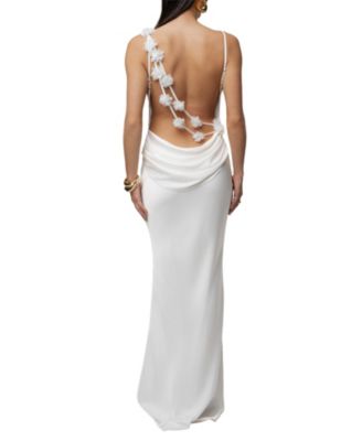 backless satin white dress Modal Halterneck Maxi Dress in White - S