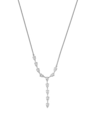 Diamond Pear Cut Lariat Necklace in 18K White Gold, 1.05 tcw