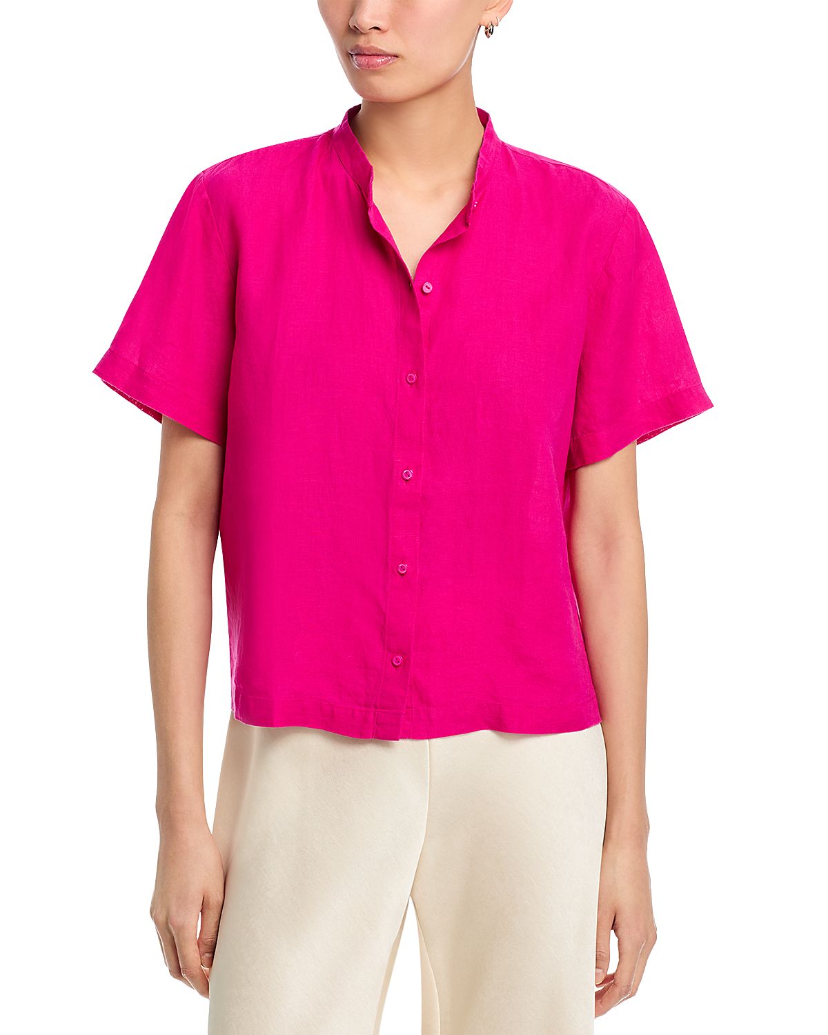 Eileen Fisher Mandarin Collar Short Sleeve Shirt