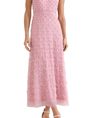 Leandra Pink Beaded Midaxi Dress 