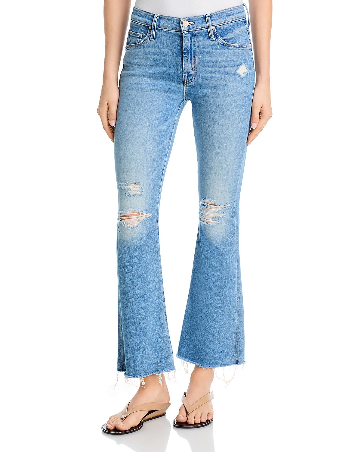 Mother Lil Weekender Low Rise Frayed Flare Jeans
