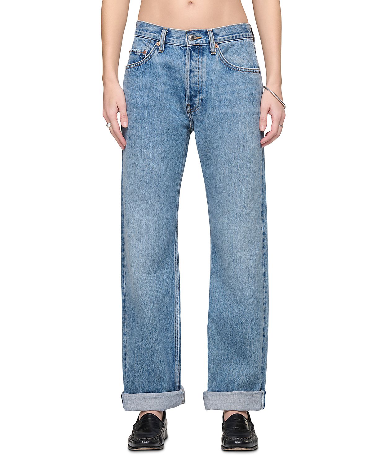 Re/Done Beau Mid Rise Cuffed Straight Jeans