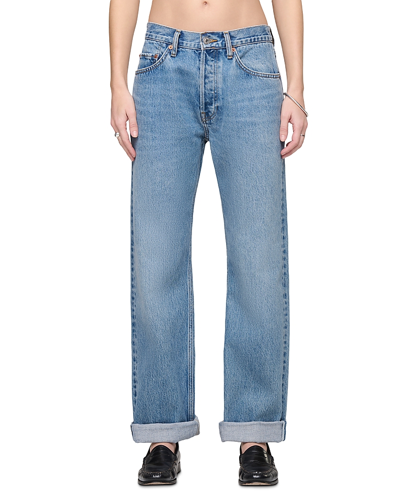 Re/Done Beau Mid Rise Cuffed Straight Jeans in Day Tripper