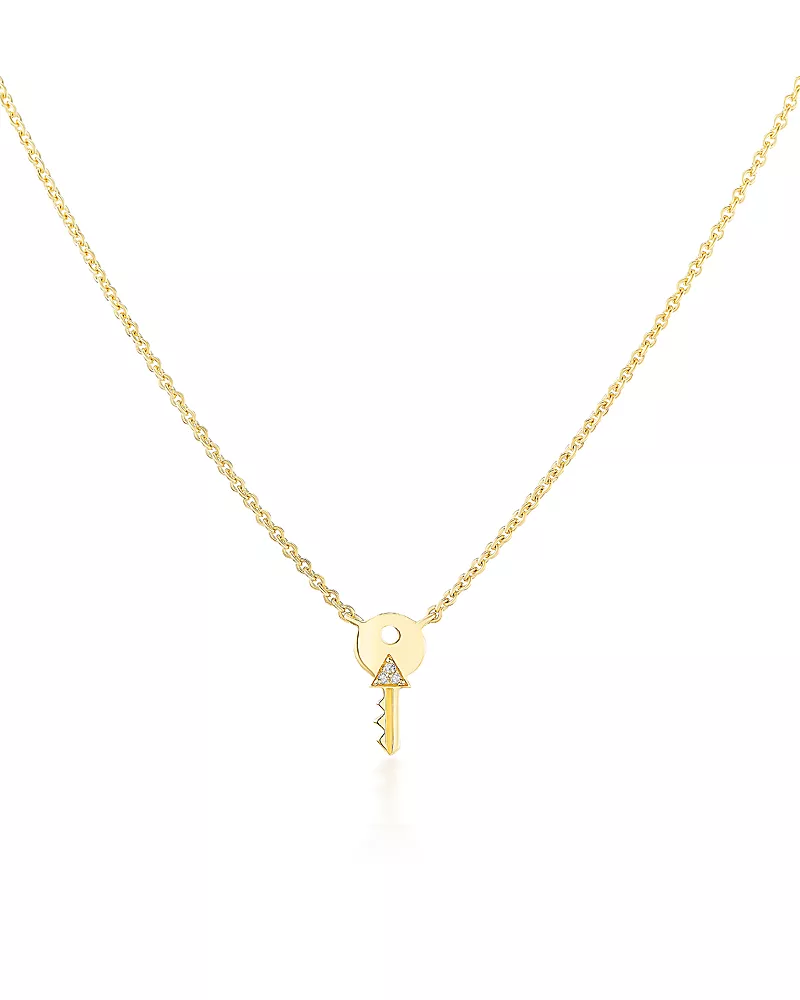 Harwell Godfrey 18K Yellow Gold 1975 Diamond Accent Tiny Key Pendant Necklace, 16