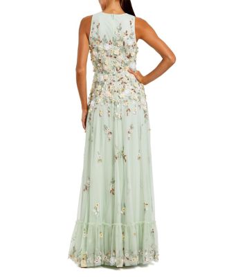 Floral Embellished High Neck Sleeveless Gown