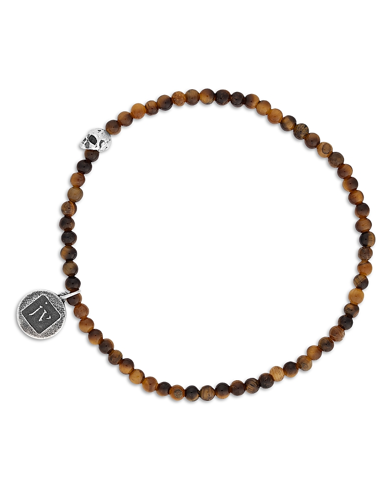 John Varvatos Men's Sterling Silver Tiger Eye Bead Skull Charm Bracelet