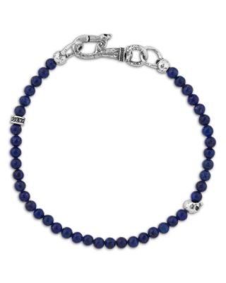 Men's Sterling Silver Lapis & Skull Bead Bracelet