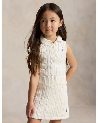 Girls' Cotton Polo Sweater & Faux-Wrap Skirt - Little Kid